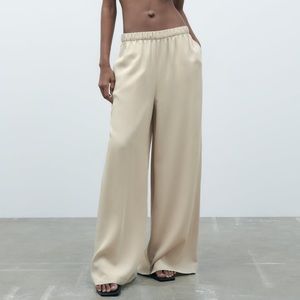 Beige Zara Wide Leg Pants